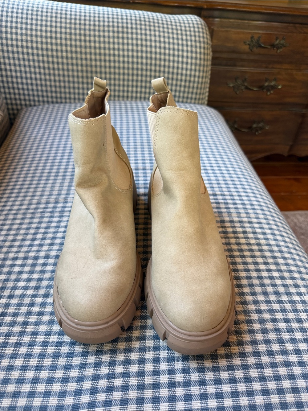 Madden Girl Beige Chelsea Lug Booties